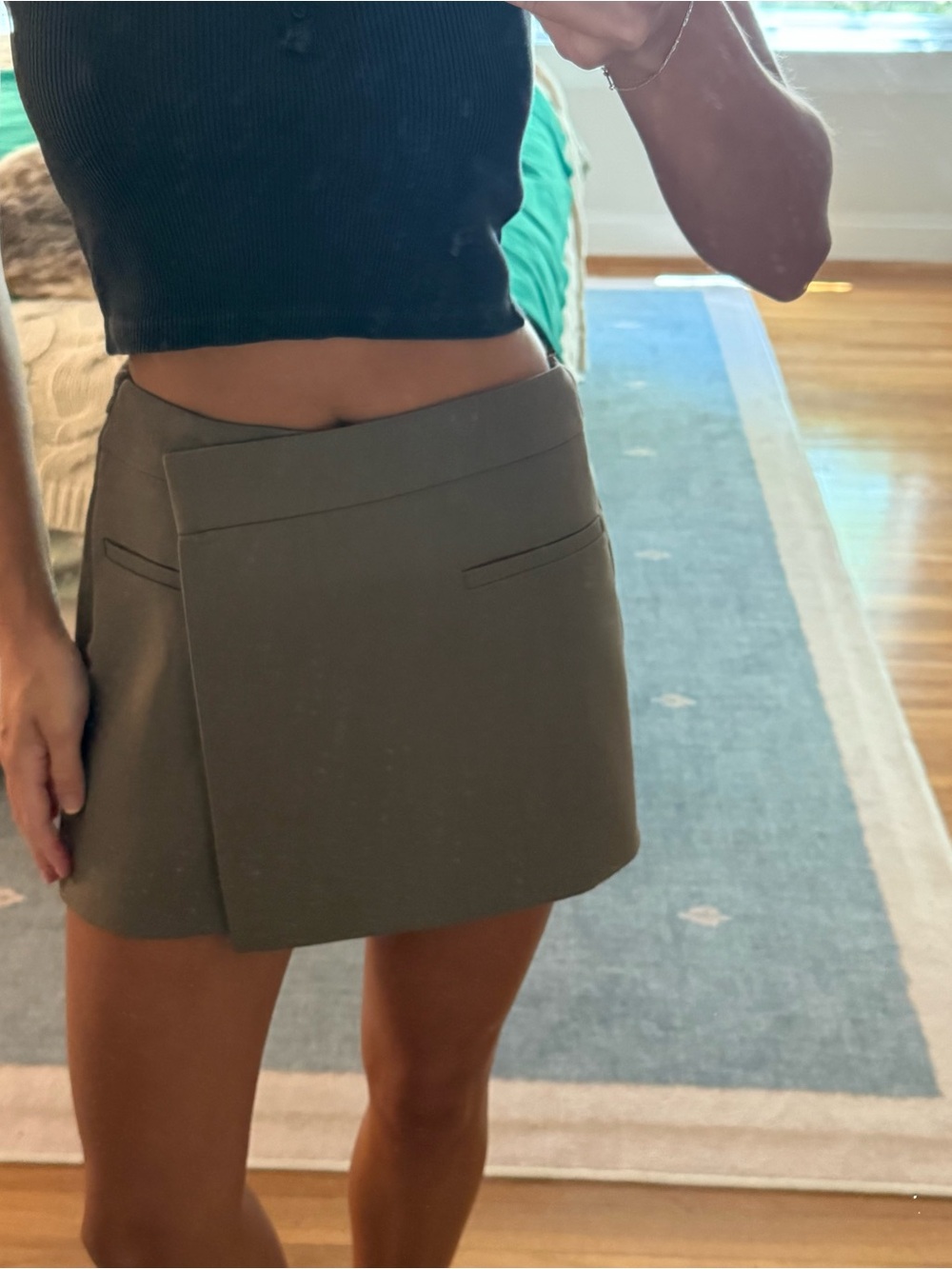 Zara Olive Wrap-Style Mini Skirt